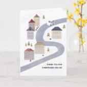 郵便配達人 郵便配達の女性 ありがとう クリスマス 冬の風景 カード (黄色い花)