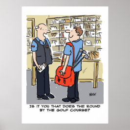 郵便配達員がゴルフ場の近くにラウンドを持つ ポスター