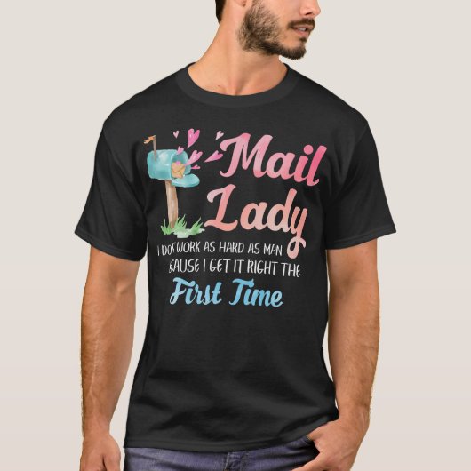 郵便配達員の女性 初めての郵便ポスト Tシャツ (正面)