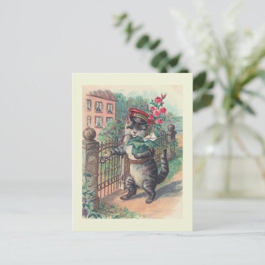 "郵便配達員"のヴィンテージ猫の郵便はがき ポストカード (スタンド正面)