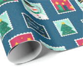 郵便青メリーい休日の切手パターン ラッピングペーパー (ロールコーナー)