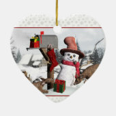 郵便飾箱雪だるま鹿とギフトオーナメント セラミックオーナメント (裏面)