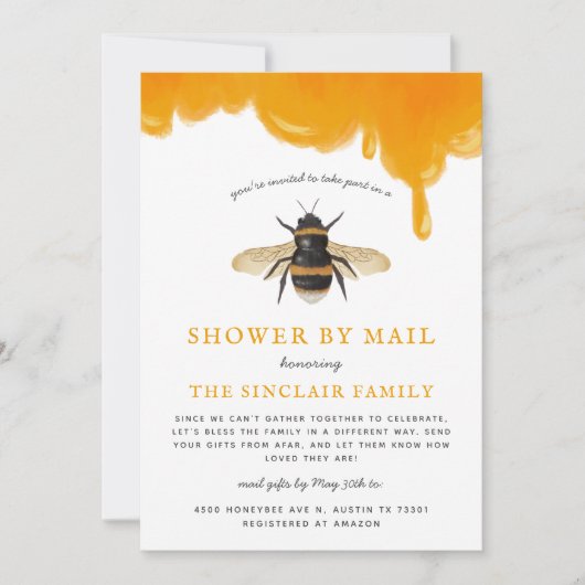 郵送でおくる蜂をテーマにしたベビーシャワー 招待状 (正面)