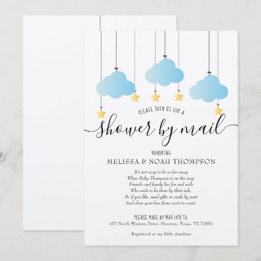 郵送で届く、素朴なシャワーのお知らせ 遠距離のプレシャスベイビーシャワー 招待状 (正面/裏面)