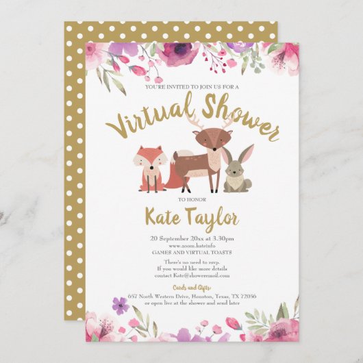 郵送で楽しむバーチャルオンライン長距離ベイビーシャワー 招待状 (正面/裏面)
