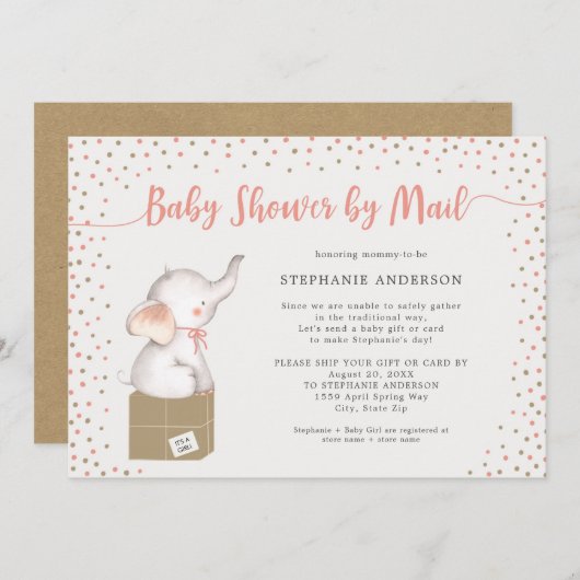 郵送で楽しむ女の子のベビーシャワー　ギフトボックス付き 招待状 (正面/裏面)