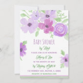 郵送で楽しむ水彩フラワーの女の子のベビーシャワー 招待状 (正面)