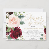 郵送シャワーピンクゴールドバーガンディーフラワーベイビー 招待状 (正面)