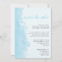 郵送ベビーシャワー招待状 エレガント インクウォッシュ ブルー