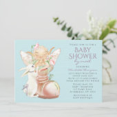 郵送ベビーシャワー 水彩の少年フェアリー ウサギ 招待状 (スタンド正面)