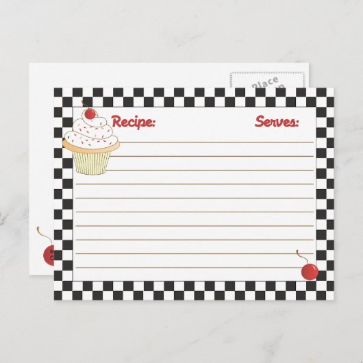 郵送可能なさくらんぼカップケーキレシピカード ポストカード (正面/裏面)