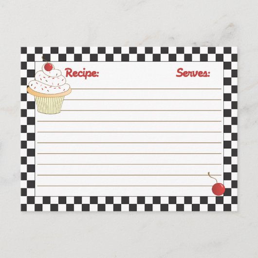 郵送可能なさくらんぼカップケーキレシピカード ポストカード (正面)