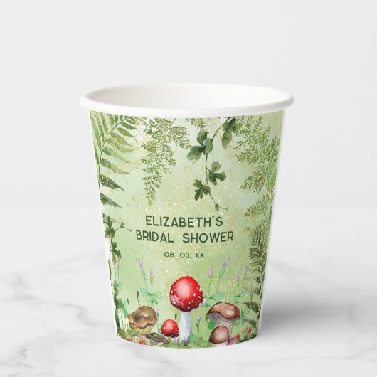 郷土色豊かな森の緑、きのこ、菌類、フェルン 紙コップ (正面)