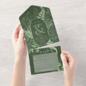 郷土色豊かな緑の葉のエメラルドのディナー オールインワン招待状 (貼ってはがせる)