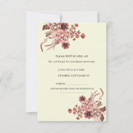 郷愁の秋の花 クリーム色の背景 水彩 出欠カード