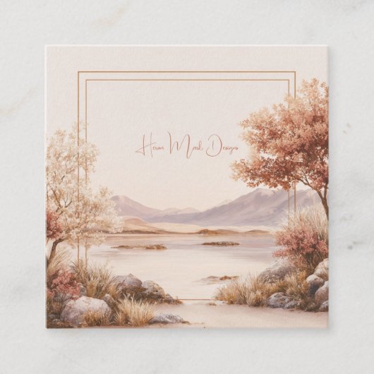 郷愁の秋　湖　山　黄金のフレーム スクエア名刺 (正面)