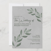 郷愁の葉 エレガント フォレストグリーン & グレー ウェディング 招待状 (正面)