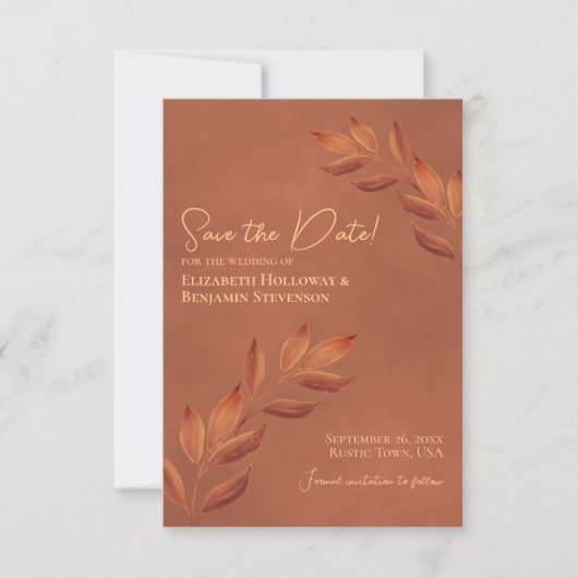 郷愁の葉 ロスティック テラコッタ ウェディング セーブザデート (正面)
