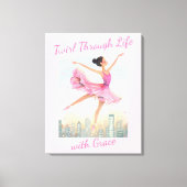 都会の上で優雅に回転する気まぐれなバレリーナ キャンバスプリント (正面)