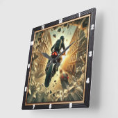 都会の夕日に壁を突破するバイク乗り スクエア壁時計 (傾斜)