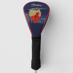 都会の夜空に浮かぶ不思議な女性 ゴルフヘッドカバー