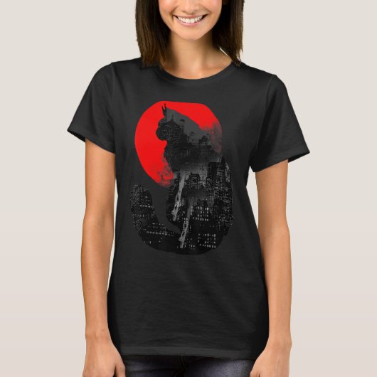 都会の猫 子猫 都市スカイライン 動物 建物 Tシャツ (正面)