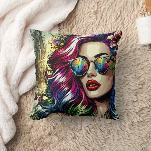 都会の美しい女性 クッション (ブランケット)