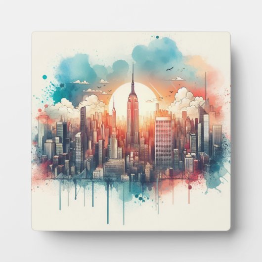 「都会の調和水彩の街並」 フォトプラーク (正面)