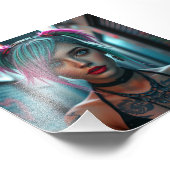 都会の路地にネオンの髪の入れ墨をしたパンクガール フォトプリント            (角)