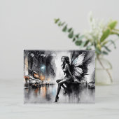 都会の闇の妖精ファンタジー未来的なゴシックの街 箔シーズンポストカード (立ち正面)