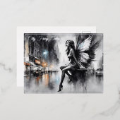 都会の闇の妖精ファンタジー未来的なゴシックの街 箔シーズンポストカード (正面/裏面)