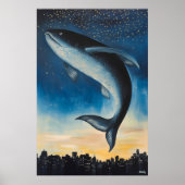 都会のskylin越しに浮かぶリアルな夢の風景魚 ポスター (正面)