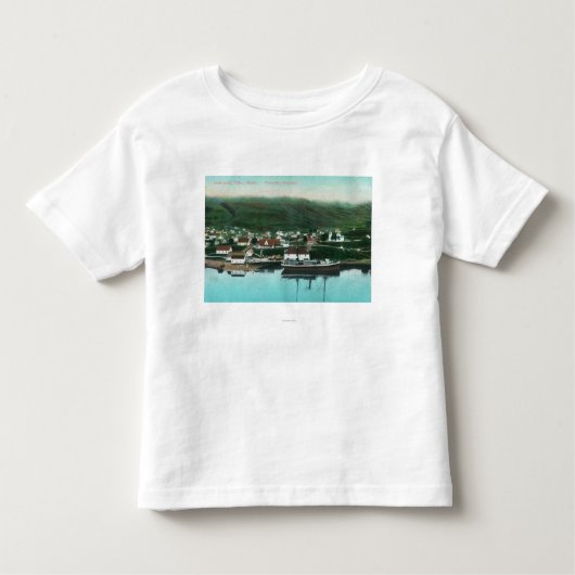 都市および汽船の水辺地帯の眺め トドラーTシャツ (正面)