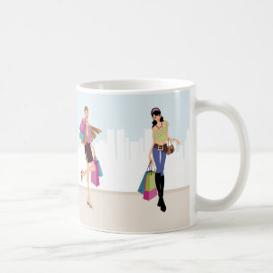都市で買物をしているかわいらしい女の子 コーヒーマグカップ