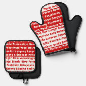 都市とインドネシア国旗の色 鍋つかみ&鍋敷きセット (正面/裏面)