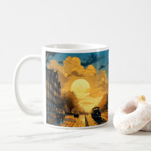 都市と太陽の油絵 コーヒーマグカップ