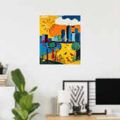 都市と鮮やか自然を融合させる街並み ポスター (ホームオフィス)