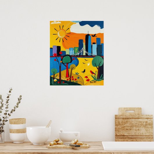 都市と鮮やか自然を融合させる街並み ポスター (キッチン)