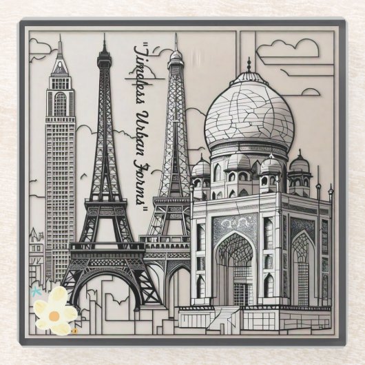 「都市のビューとライン」 ガラスコースター (正面)