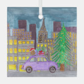 都市のフィアット500カスタマイズ可能 ガラスオーナメント (正面)