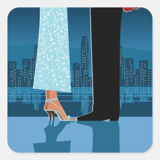 都市のロマンチックなカップル スクエアシール (正面)