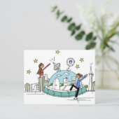 都市の上に座っている2人の女性 ポストカード (スタンド正面)