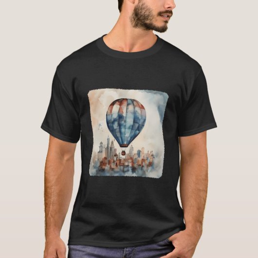 都市の上空を漂う熱気球 アーバンアドベンチャー Tシャツ (正面)
