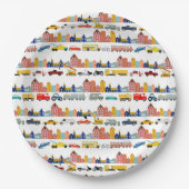 都市の交通機関の乗り物 トラック 車 子ども ペーパープレート (正面)