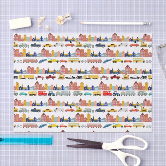 都市の交通機関 乗り物 トラック 車 子ども 薄葉紙 (クラフト)