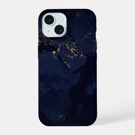 都市の光で輝く地球 iPhone 15ケース (裏面)