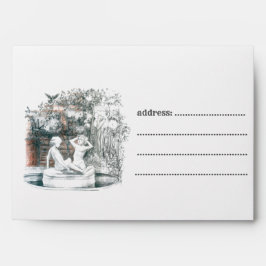 都市の噴水の少女たちの白い彫像 封筒