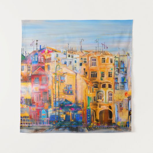 都市の塗装，油，風景，町，抽象芸術，アーチ タペストリー (正面)