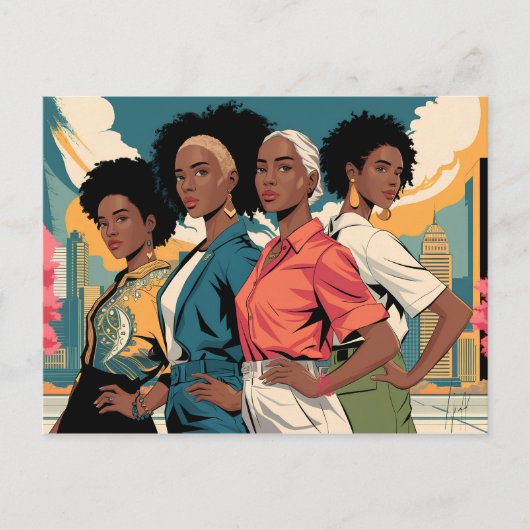 都市の女性に力を与えるファッション ポストカード (正面)