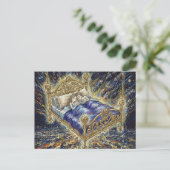 都市の幻想的な眠るカップルの魔法のベッド ポストカード (スタンド正面)